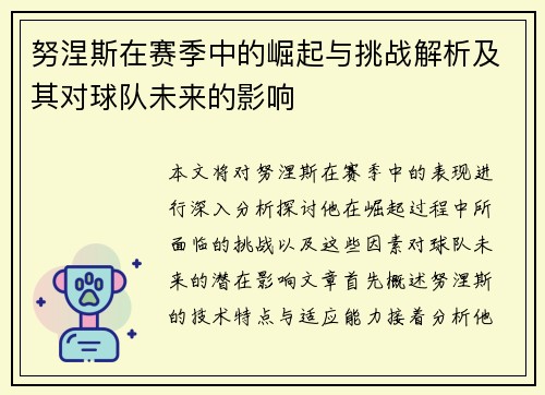 努涅斯在赛季中的崛起与挑战解析及其对球队未来的影响