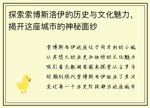 探索索博斯洛伊的历史与文化魅力，揭开这座城市的神秘面纱