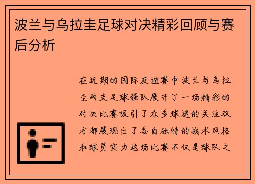 波兰与乌拉圭足球对决精彩回顾与赛后分析