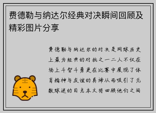 费德勒与纳达尔经典对决瞬间回顾及精彩图片分享
