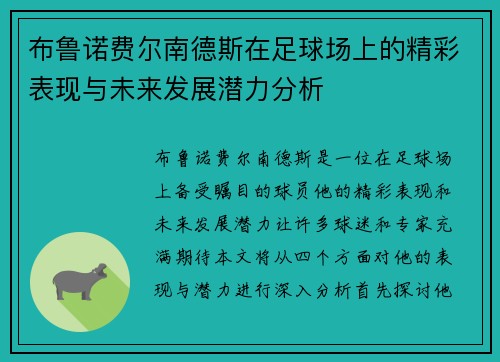 布鲁诺费尔南德斯在足球场上的精彩表现与未来发展潜力分析