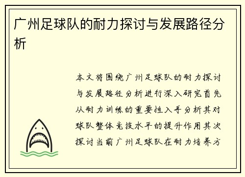 广州足球队的耐力探讨与发展路径分析